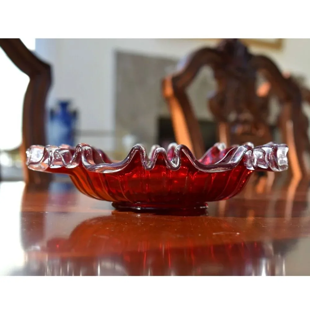 Rare Fenton Ruby Silvercrest High/Low Bowl - 1939 Pre-Logo - 9.5